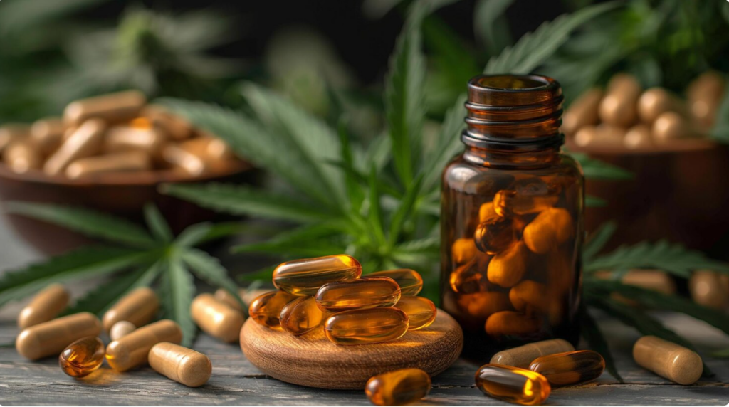 Cápsulas e frasco com extratos de cannabis para análise farmacêutica e controle de qualidade pela Labpharma