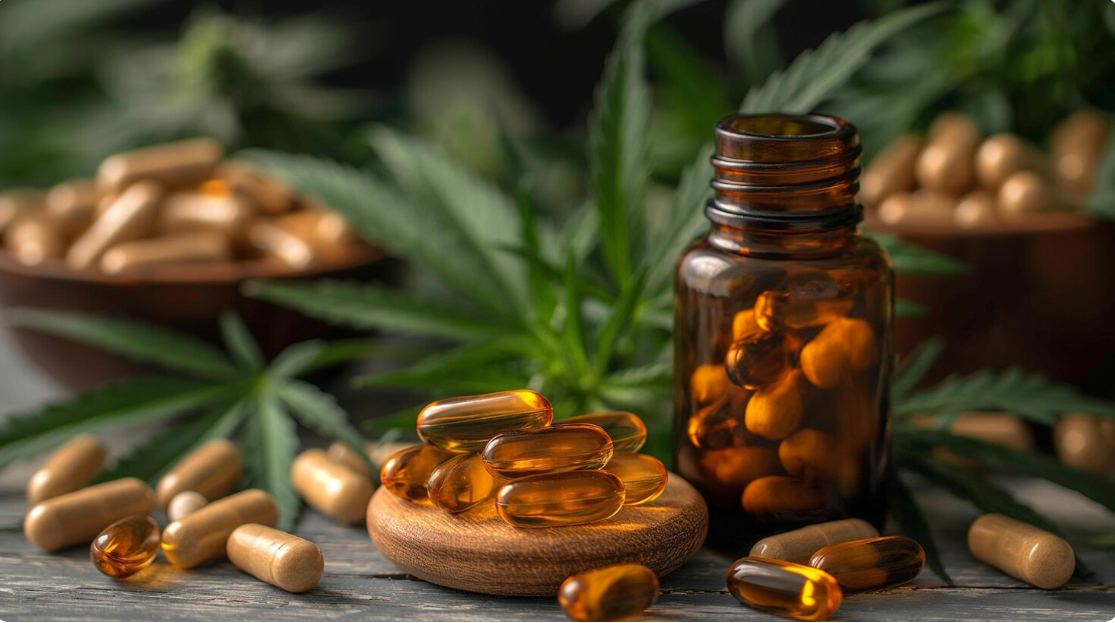 Cápsulas e frasco com extratos de cannabis para análise farmacêutica e controle de qualidade pela Labpharma